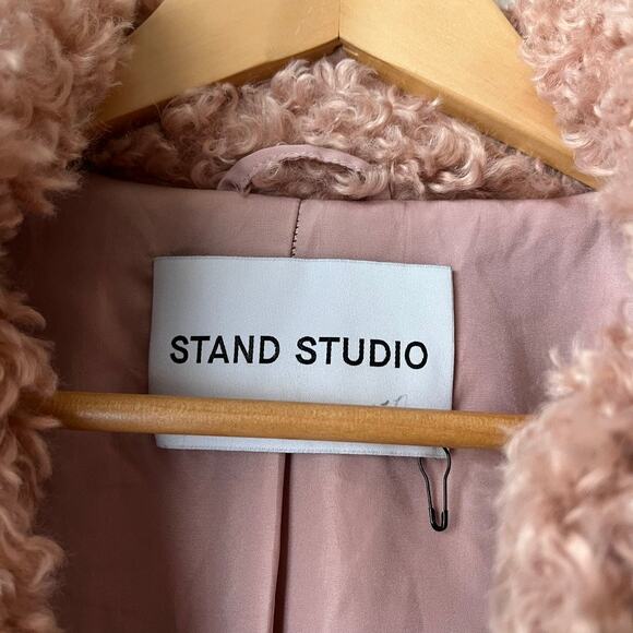 Stand Studio‎ Marcella Pink Curly Faux Fur Collared Luxe Winter Jacket Size US 2 - Picture 4 of 8